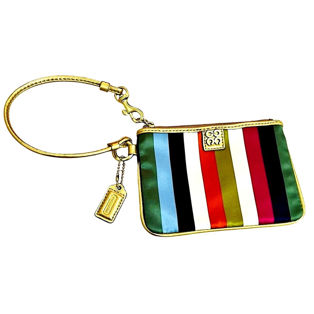 Rare 🔥 Coach Julia Legacy Stripe Wristlet 46809B Multicolor Gold Trim Used